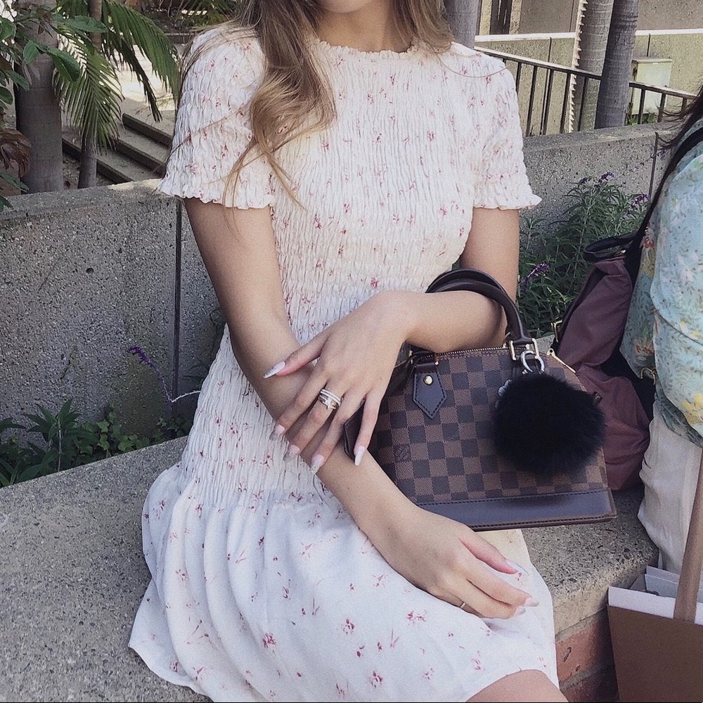 Cream floral chiffon dress
